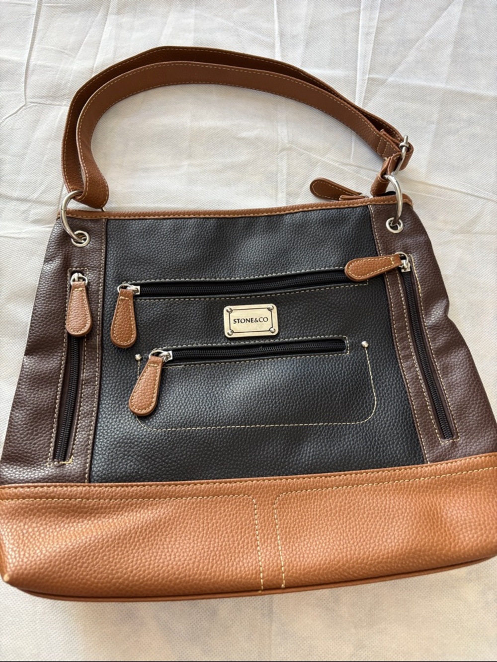Stone & Co. Black and Brown Two-Tone Pebbled Shoulder Bag